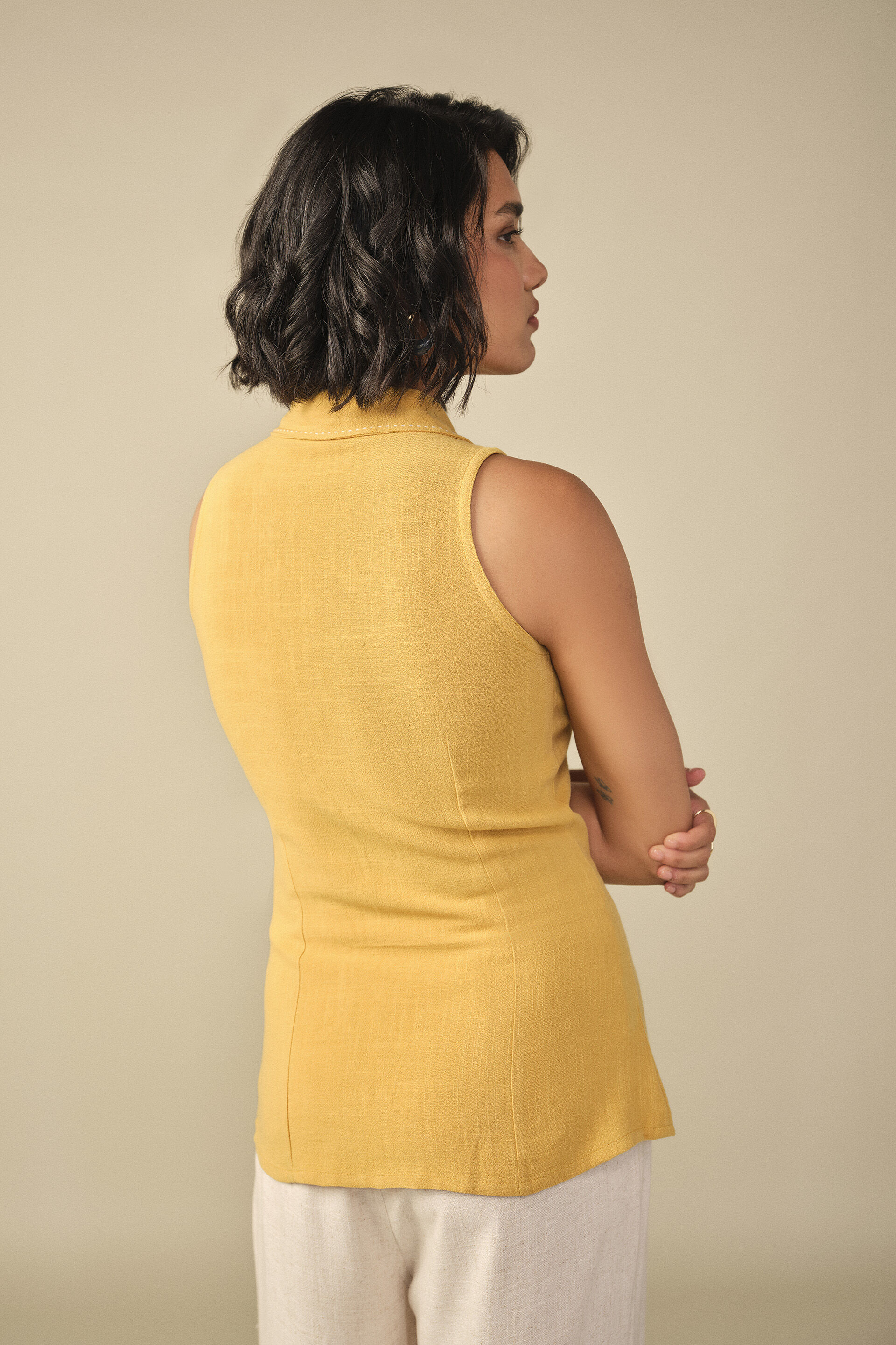 Front Tie-up Waistcoat in Mustard, Mustard, image 5